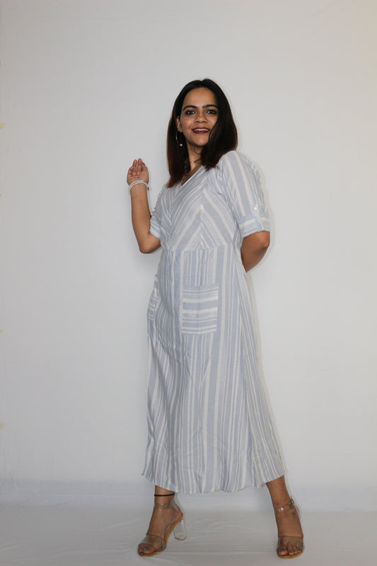Chic Blue Striped A-line Dress : A Timeless wardrobe Staple