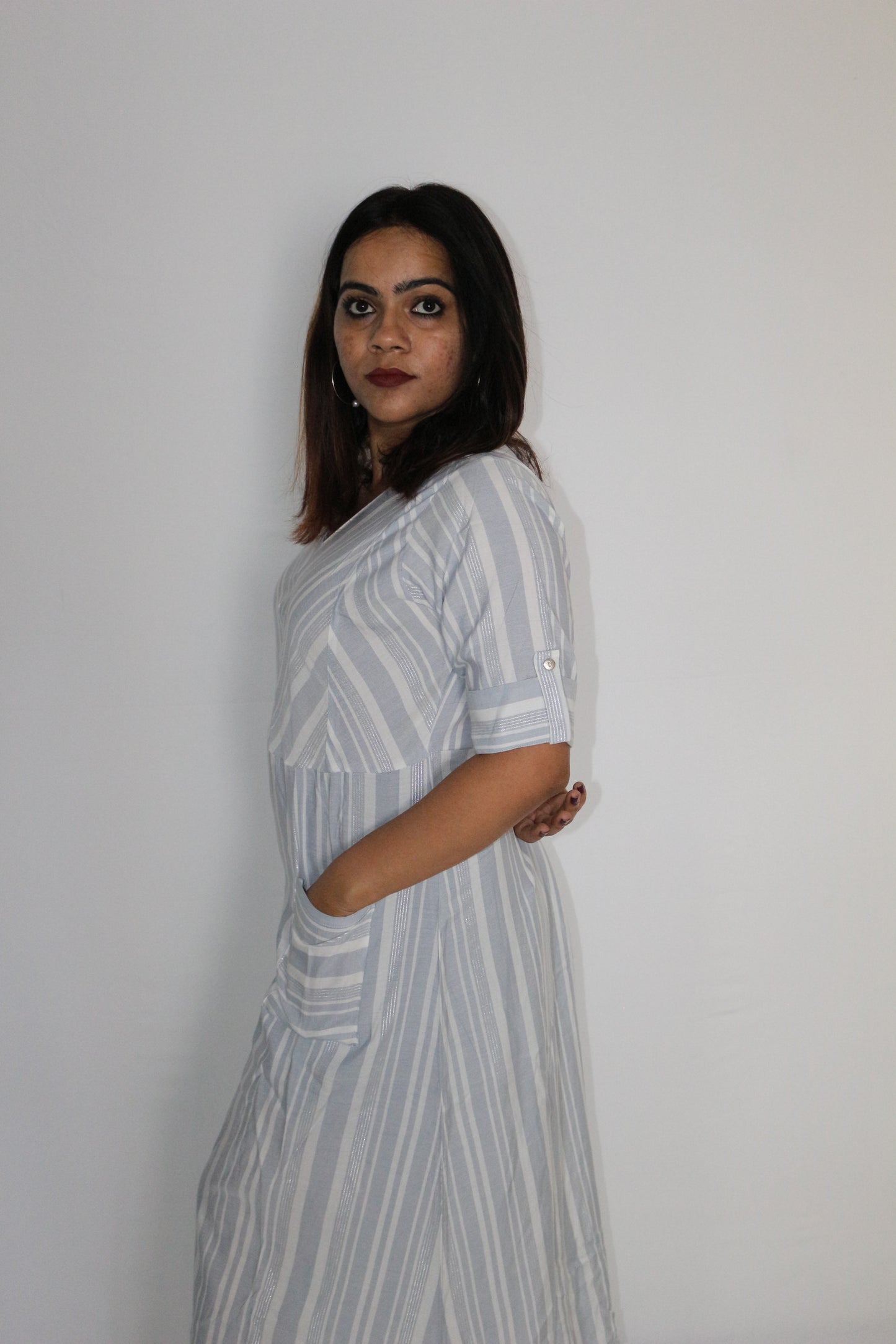 Chic Blue Striped A-line Dress : A Timeless wardrobe Staple